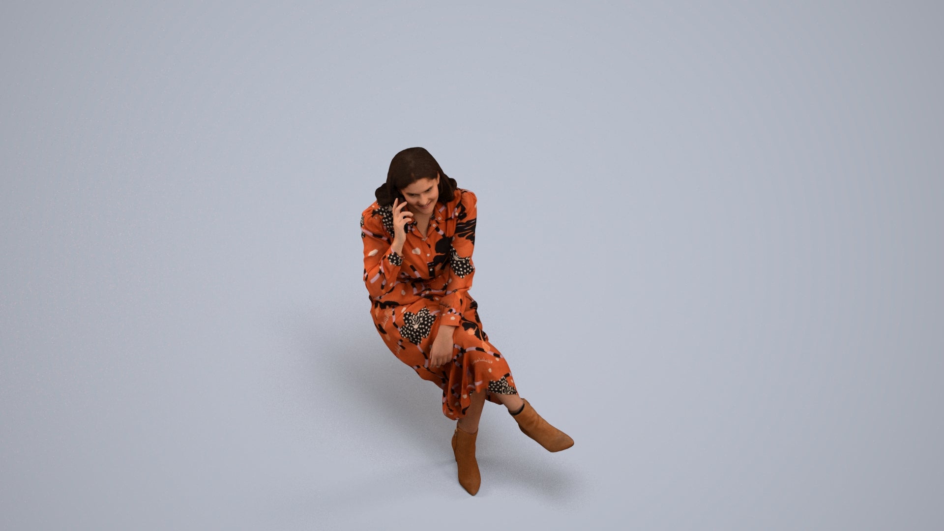 3D scanned woman sitting casual, photorealistic archviz people for Enscape and SketchUp, back view render