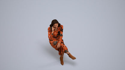 3D scanned woman sitting casual, photorealistic archviz people for Enscape and SketchUp, back view render
