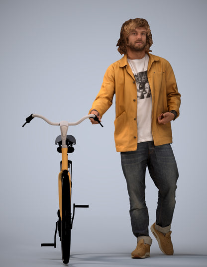 realistic 3D people man casual cycling, render-ready for V-Ray and Corona, FBX OBJ