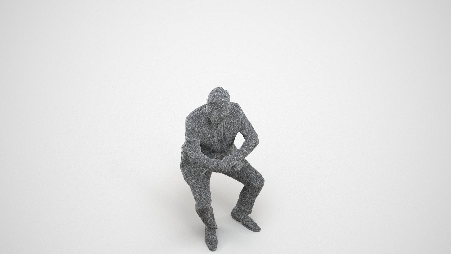 realistic 3D man business, scanned archviz people for Blender and 3ds Max, wireframe three-quarter view