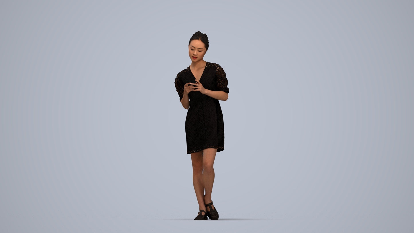 realistic 3D human woman business walking, archviz people FBX OBJ for Blender, top-down view render