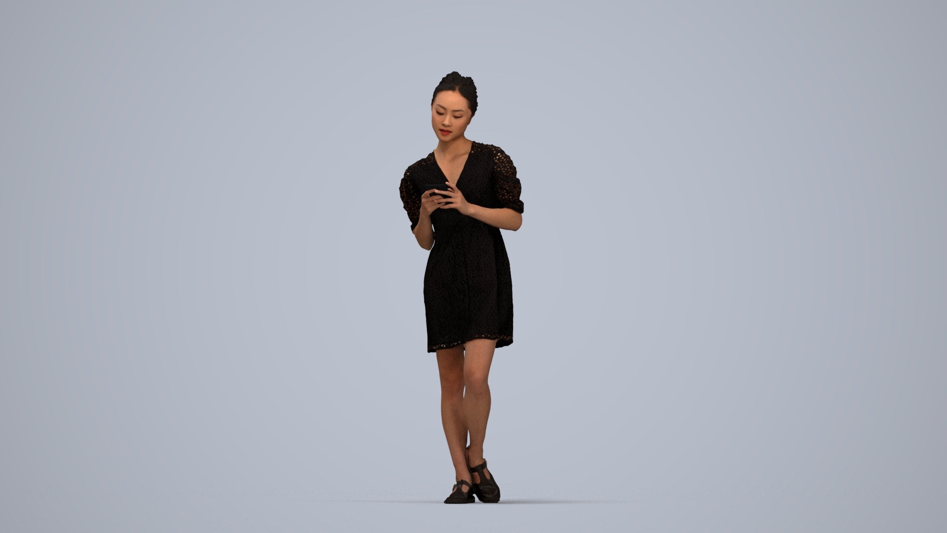 realistic 3D human woman business walking, archviz people FBX OBJ for Blender, top-down view render
