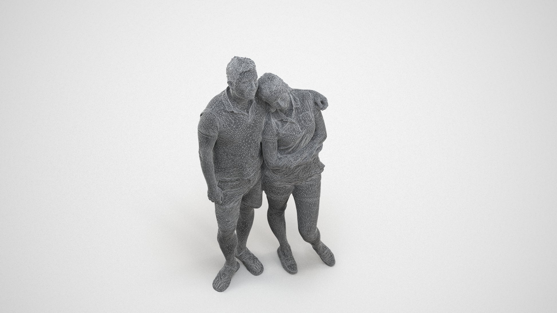 realistic 3D human woman casual couple, archviz people FBX OBJ for Blender, wireframe three-quarter view