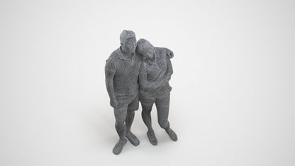 realistic 3D human woman casual couple, archviz people FBX OBJ for Blender, wireframe three-quarter view