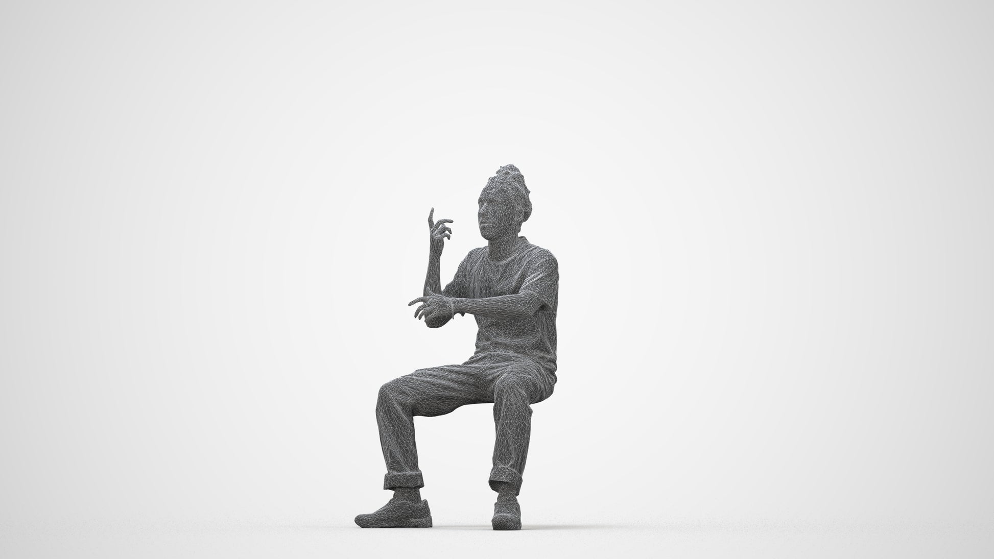 realistic 3D people man casual sitting, render-ready for V-Ray and Corona, FBX OBJ, wireframe back view