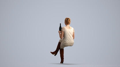 3D human model woman casual sitting, photogrammetry scanned person for archviz, front view render