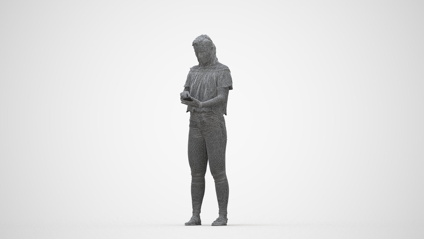 3D human model woman casual standing, photogrammetry scanned person for archviz, wireframe back view