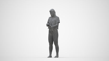 3D human model woman casual standing, photogrammetry scanned person for archviz, wireframe back view