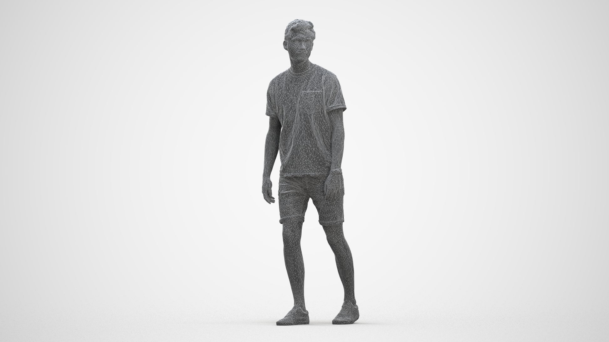 scanned 3D man casual walking, photogrammetry people for Enscape and V-Ray, three-quarter front view render