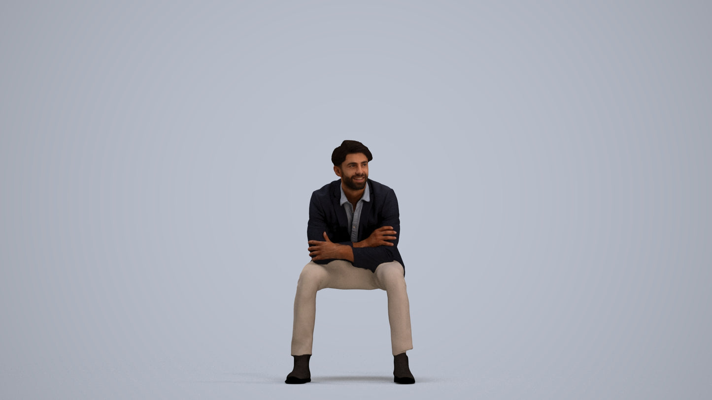 3D human model man business, photogrammetry scanned person for archviz, standing pose render