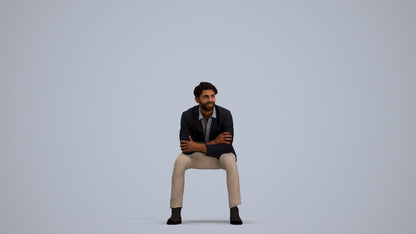 3D human model man business, photogrammetry scanned person for archviz, standing pose render
