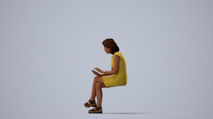 realistic 3D people woman business sitting, render-ready for V-Ray and Corona, FBX OBJ, three-quarter view render