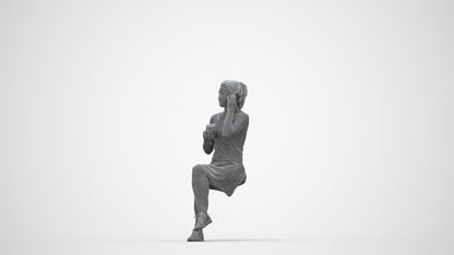 scanned 3D woman casual sitting, photogrammetry people for Enscape and V-Ray, wireframe back view