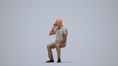 3D scanned senior man sitting casual, photorealistic archviz people for Enscape and SketchUp, top-down view render