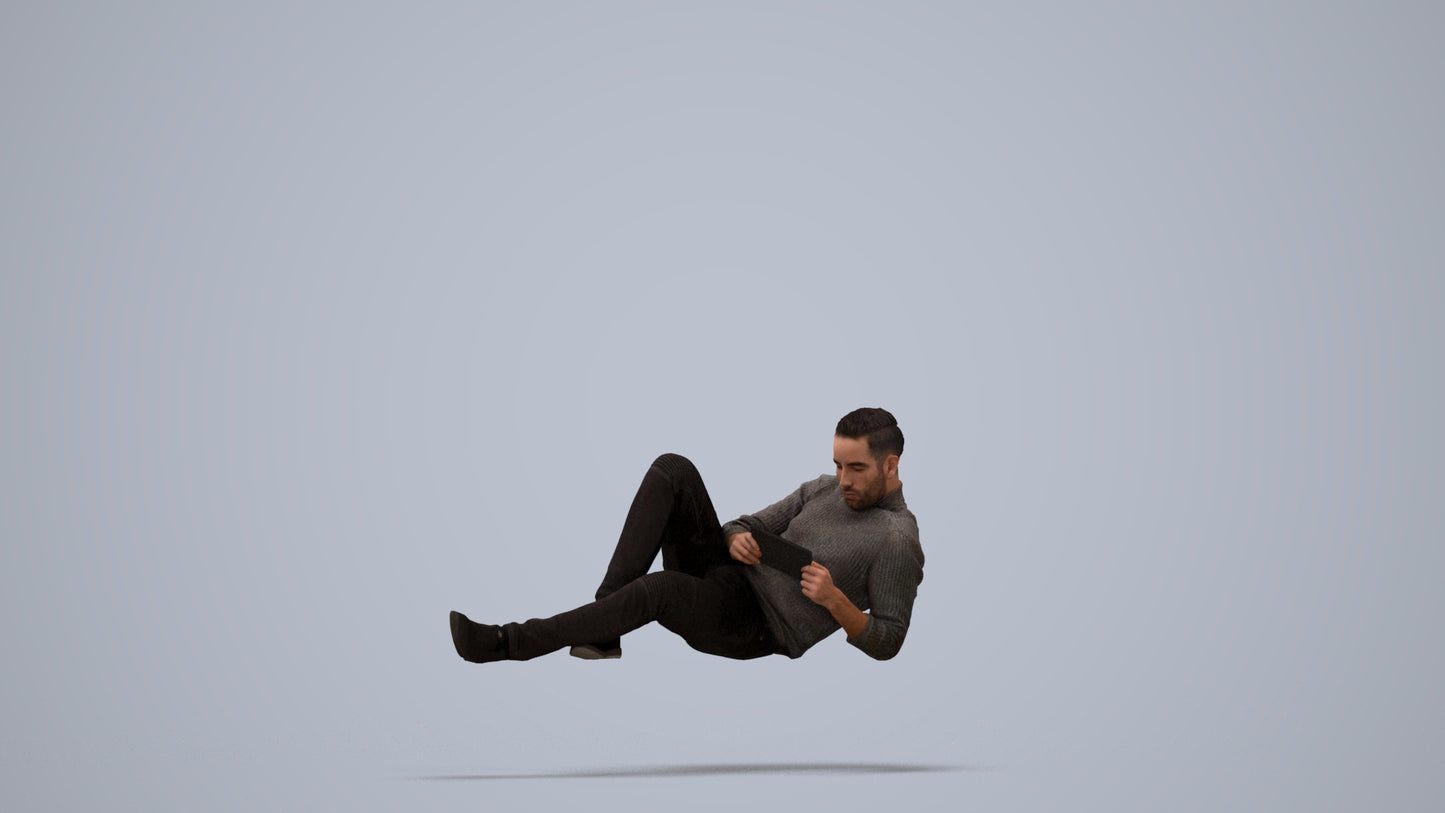 3D scanned man sitting casual, photorealistic archviz people for Enscape and SketchUp, standing pose render