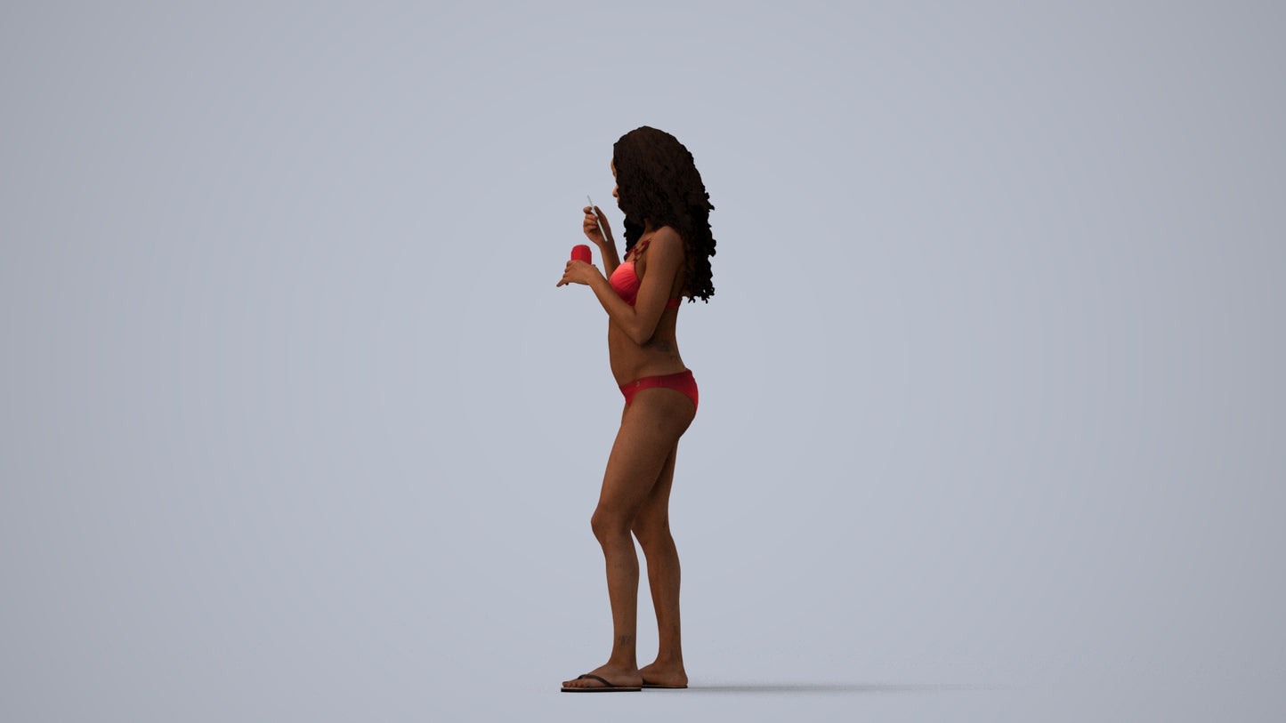 realistic 3D people woman pool, render-ready for V-Ray and Corona, FBX OBJ, three-quarter view render