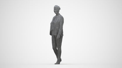 3D scanned woman walking business, photorealistic archviz people for Enscape and SketchUp, wireframe back view