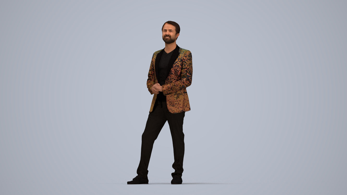realistic 3D man formal cycling, scanned archviz people for Blender and 3ds Max, top-down view render