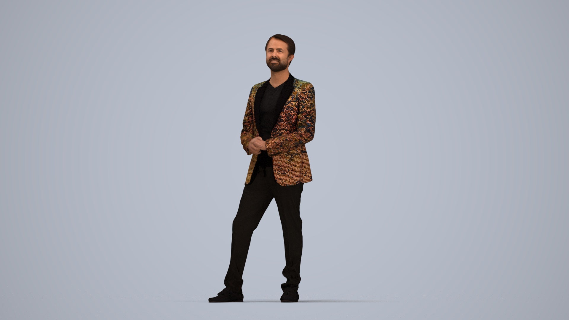 realistic 3D man formal cycling, scanned archviz people for Blender and 3ds Max, top-down view render