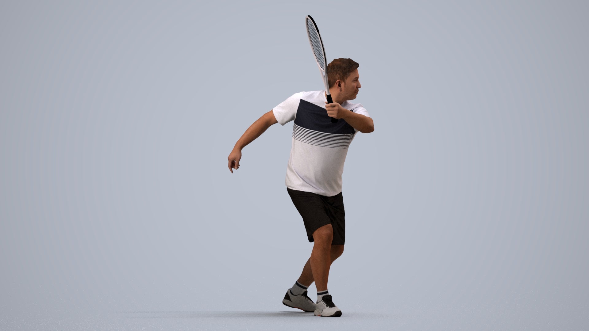 photogrammetry 3D man sport, realistic human model archviz FBX, side view render
