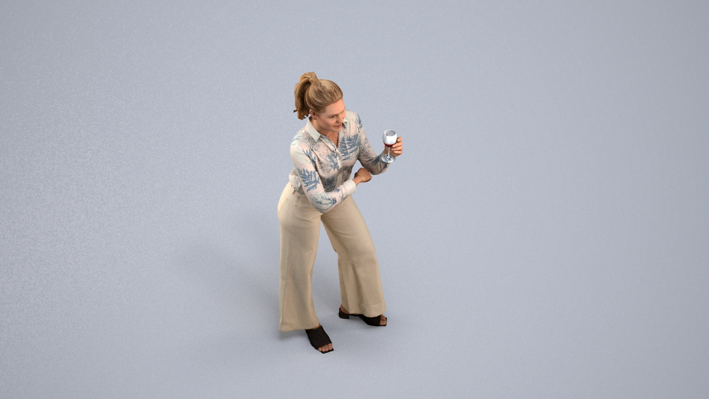 scanned 3D woman casual standing, photogrammetry people for Enscape and V-Ray, back view render