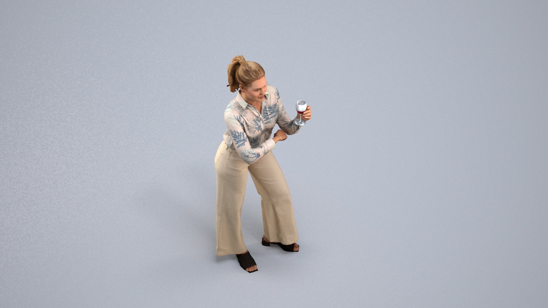 scanned 3D woman casual standing, photogrammetry people for Enscape and V-Ray, back view render