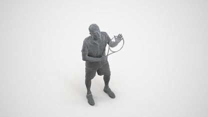 3D human model senior man sport, photogrammetry scanned person for archviz, wireframe three-quarter view