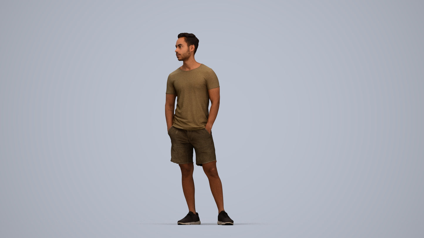 3D people model man casual standing, scanned human for 3ds Max rendering, top-down view render