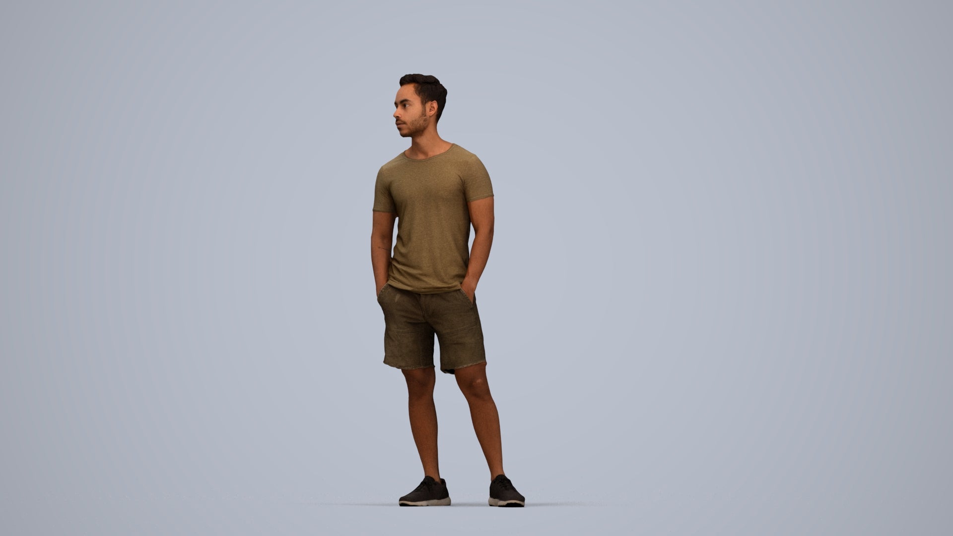 3D people model man casual standing, scanned human for 3ds Max rendering, top-down view render