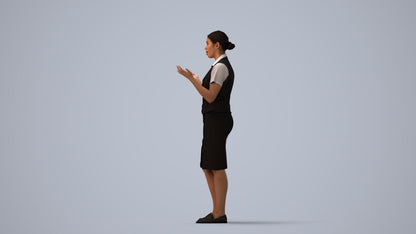 realistic 3D human woman hospitality, archviz people FBX OBJ for Blender, three-quarter view render