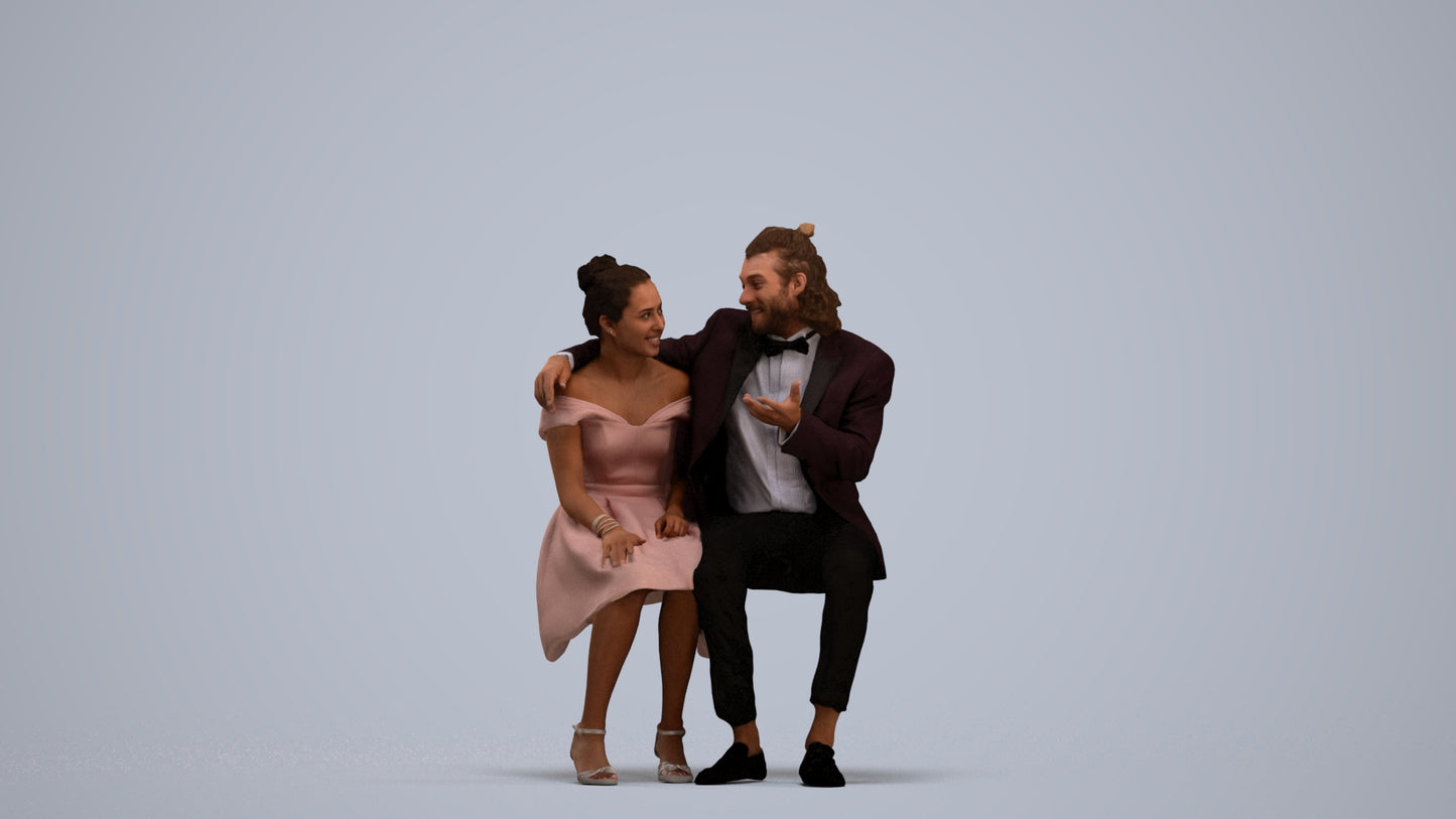3D human model woman formal sitting, photogrammetry scanned person for archviz, standing pose render