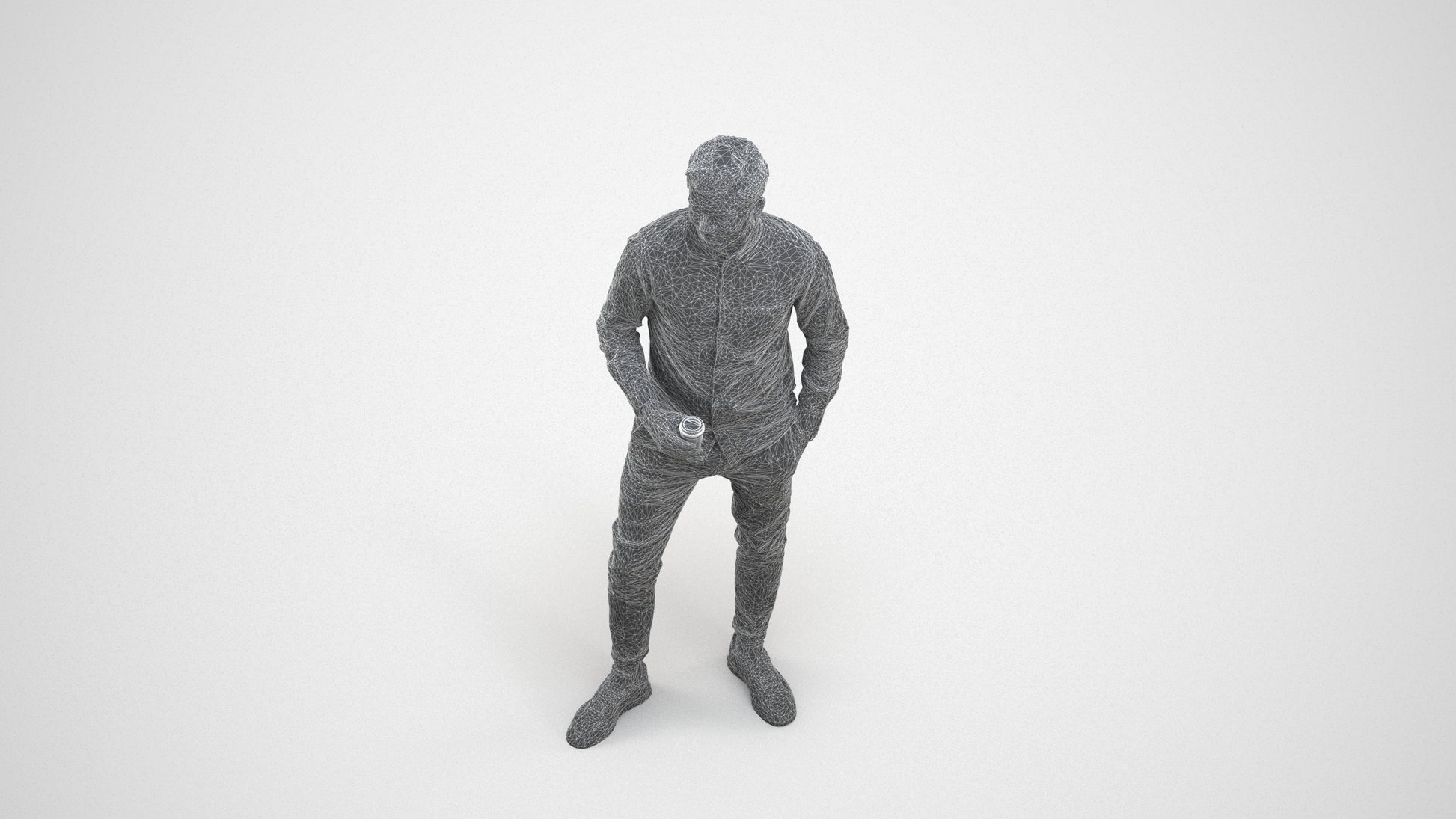 realistic 3D people man casual standing, render-ready for V-Ray and Corona, FBX OBJ, wireframe three-quarter view