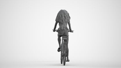 3D scanned woman cycling casual, photorealistic archviz people for Enscape and SketchUp, wireframe front view