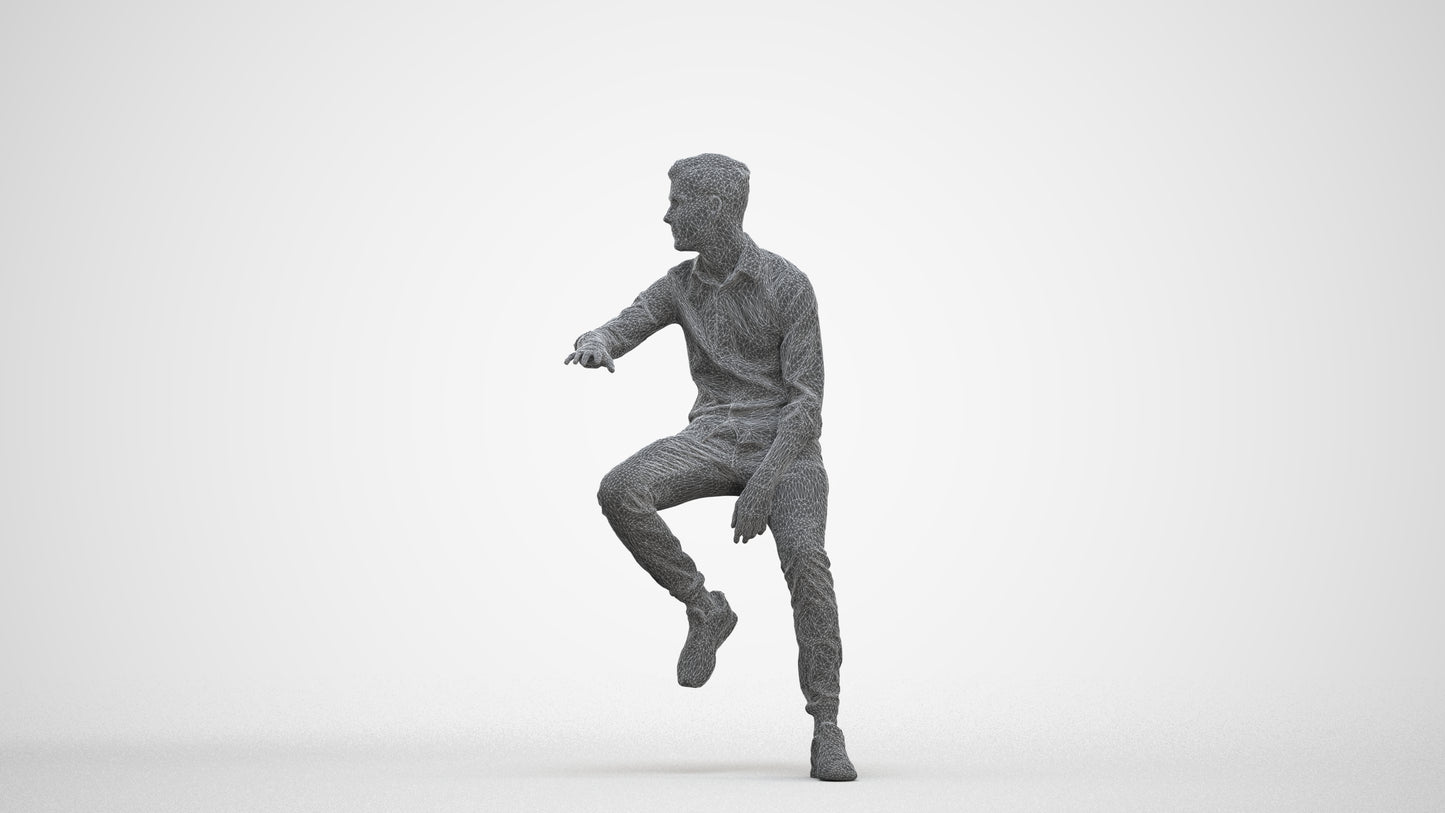 realistic 3D people man casual sitting, render-ready for V-Ray and Corona, FBX OBJ, three-quarter front view render