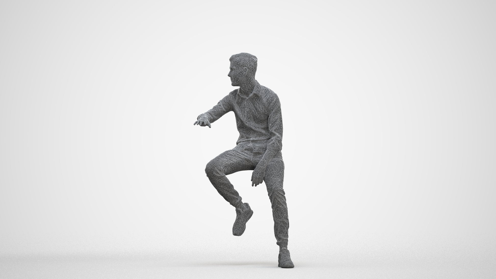 realistic 3D people man casual sitting, render-ready for V-Ray and Corona, FBX OBJ, three-quarter front view render