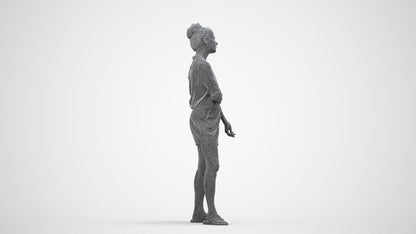 3D people model woman casual standing, scanned human for 3ds Max rendering, wireframe side view