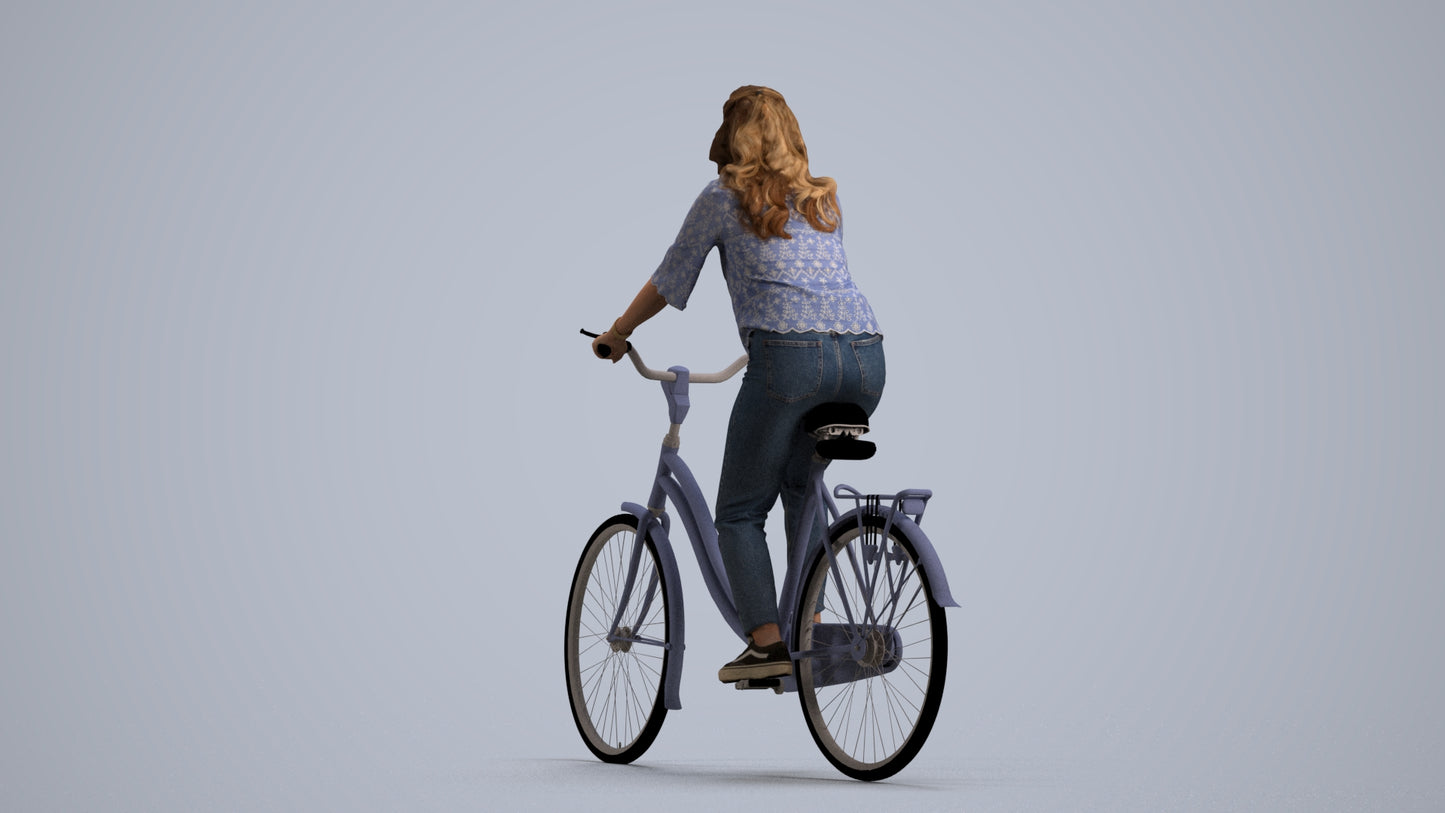 scanned 3D woman casual cycling, photogrammetry people for Enscape and V-Ray, front view render