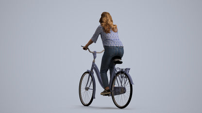 scanned 3D woman casual cycling, photogrammetry people for Enscape and V-Ray, front view render