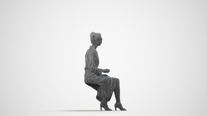 3D scanned woman sitting business, photorealistic archviz people for Enscape and SketchUp, wireframe side view