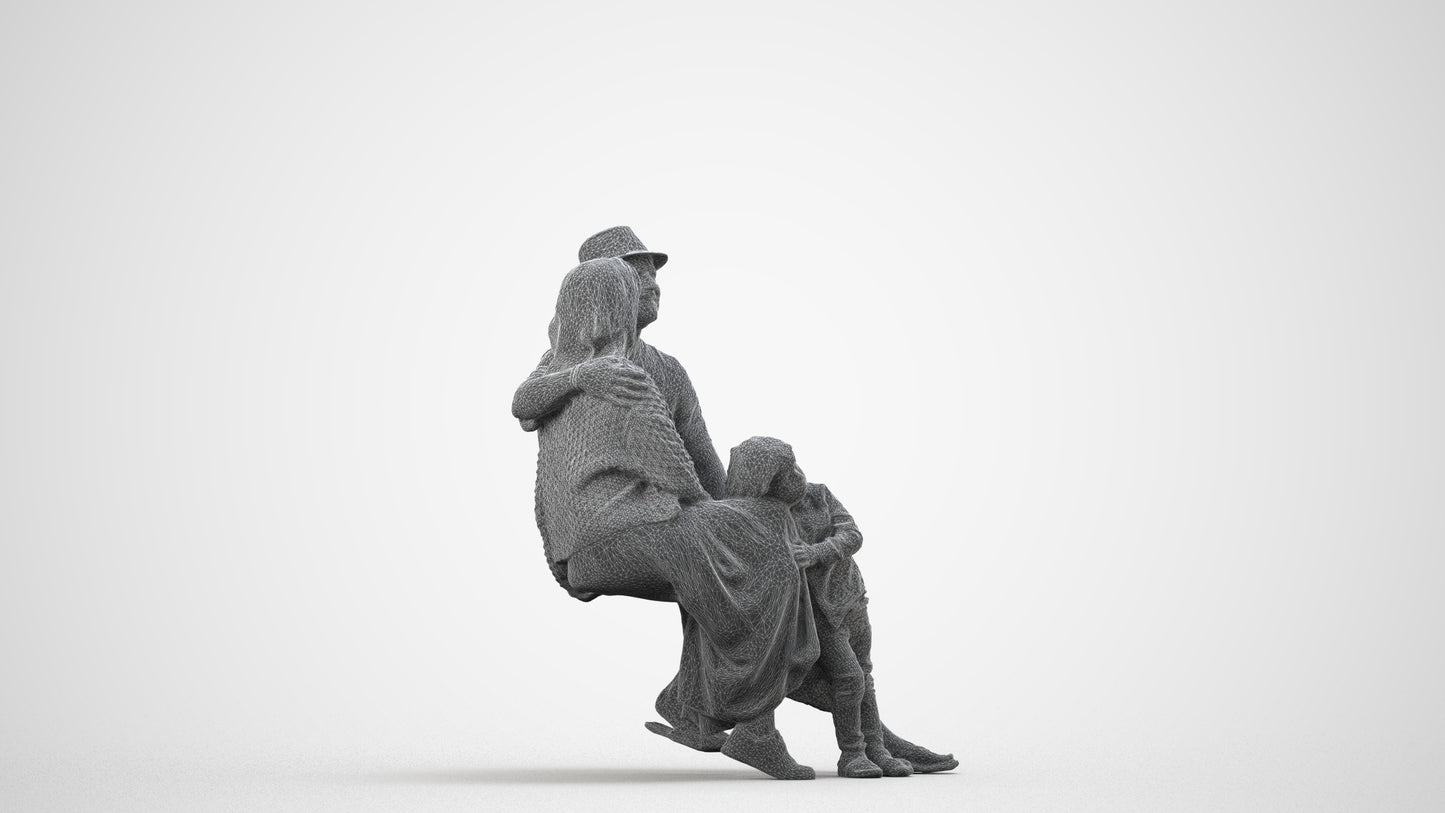 3D scanned girl kids, photorealistic archviz people for Enscape and SketchUp, wireframe side view