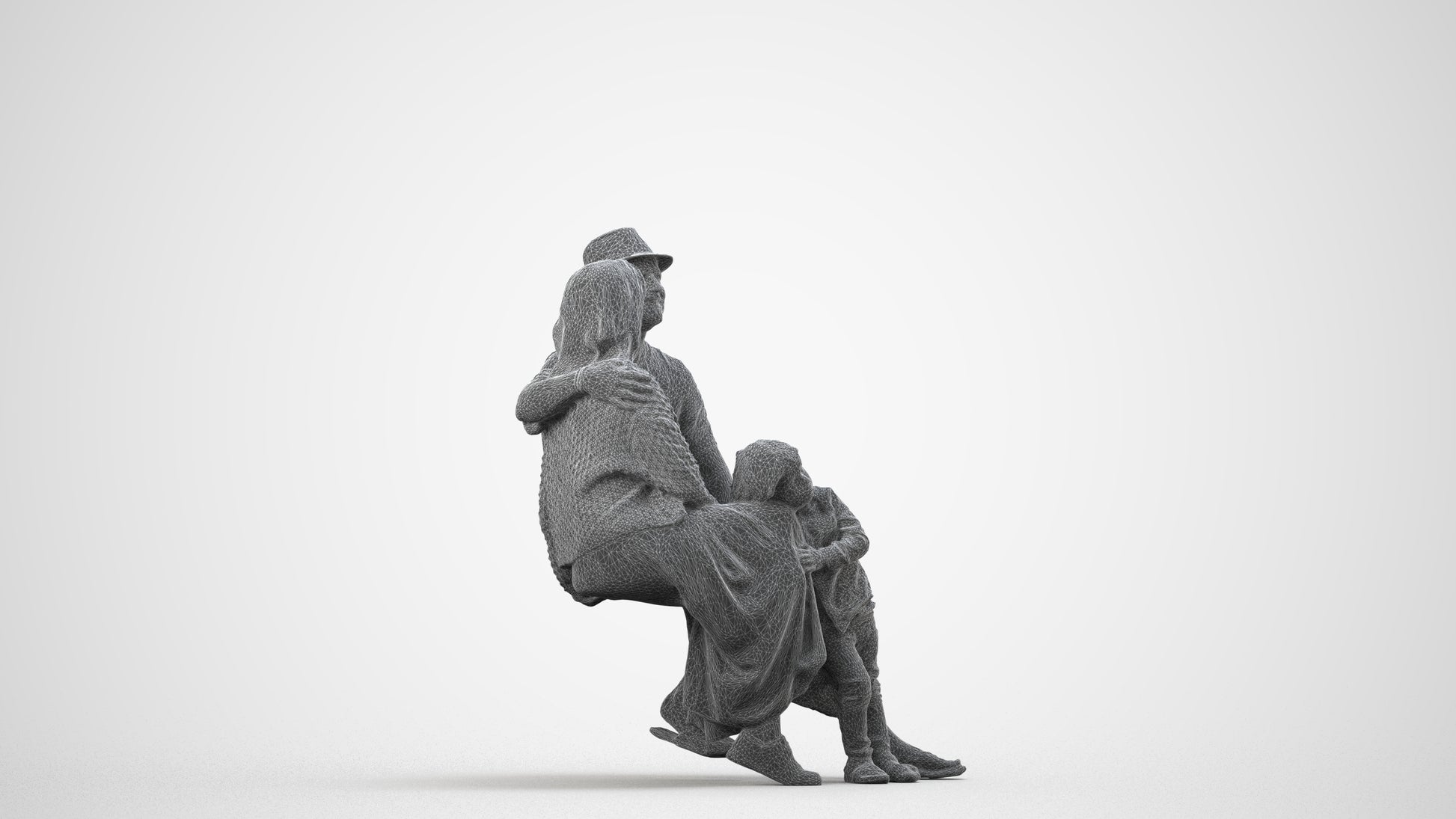 3D scanned girl kids, photorealistic archviz people for Enscape and SketchUp, wireframe side view