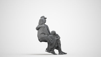 3D scanned girl kids, photorealistic archviz people for Enscape and SketchUp, wireframe side view
