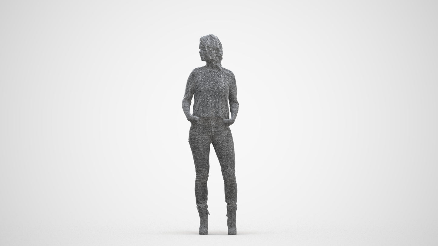 scanned 3D woman casual standing, photogrammetry people for Enscape and V-Ray, three-quarter front view render