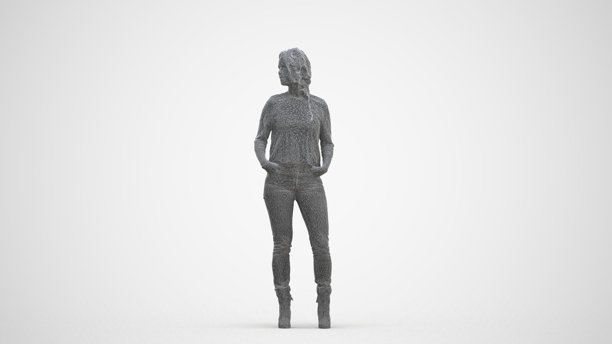 scanned 3D woman casual standing, photogrammetry people for Enscape and V-Ray, three-quarter front view render