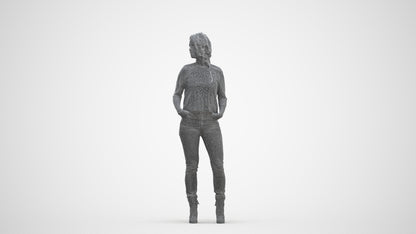 scanned 3D woman casual standing, photogrammetry people for Enscape and V-Ray, three-quarter front view render