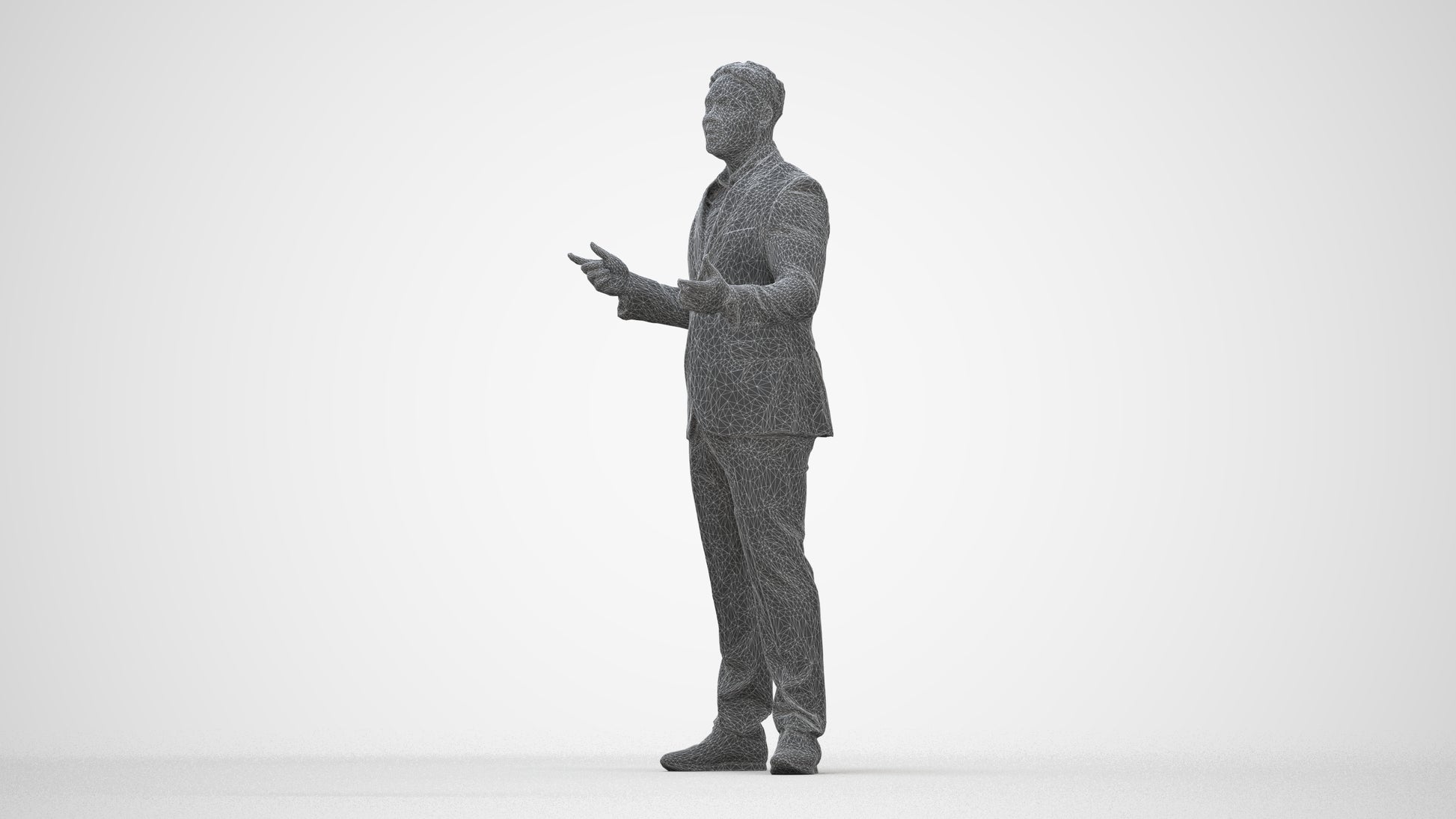3D human model man business, photogrammetry scanned person for archviz, wireframe back view