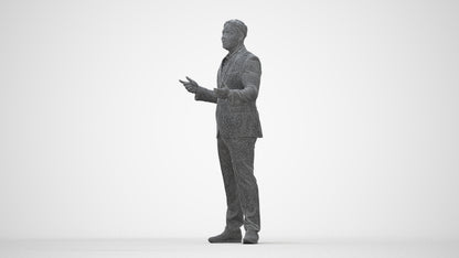 3D human model man business, photogrammetry scanned person for archviz, wireframe back view