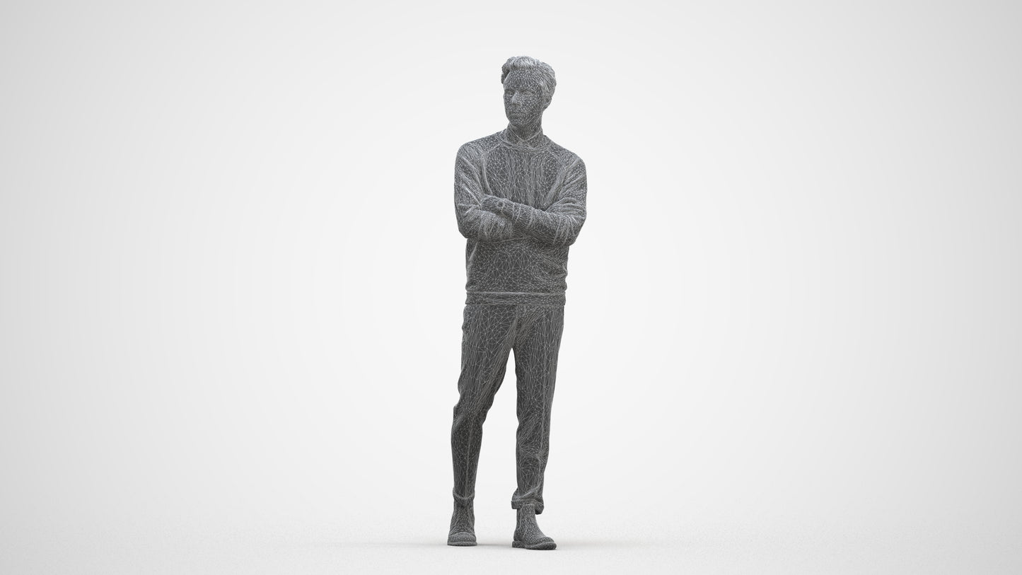 3D people model man casual walking, scanned human for 3ds Max rendering, three-quarter front view render