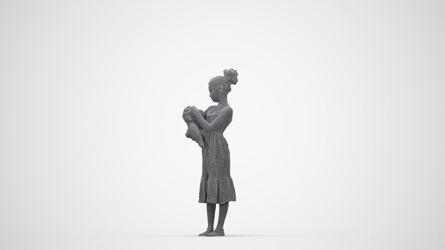 realistic 3D girl casual kids, scanned archviz people for Blender and 3ds Max, wireframe back view