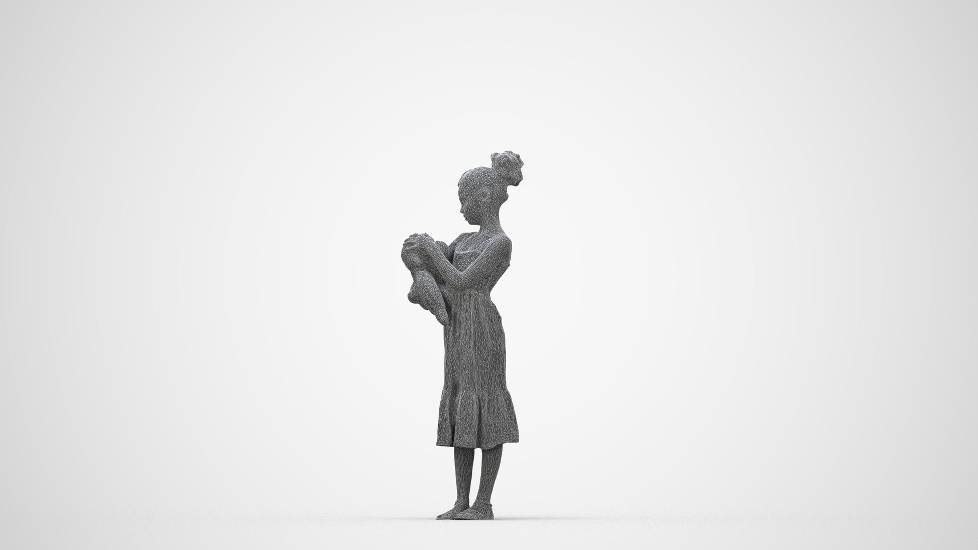 realistic 3D girl casual kids, scanned archviz people for Blender and 3ds Max, wireframe back view